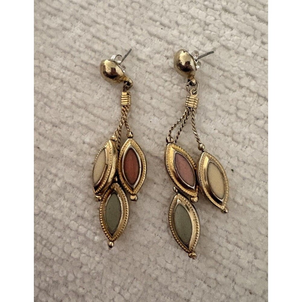 Chandelier Style Pierced 2.5" Vintage Dangle Earrings Gold Tone